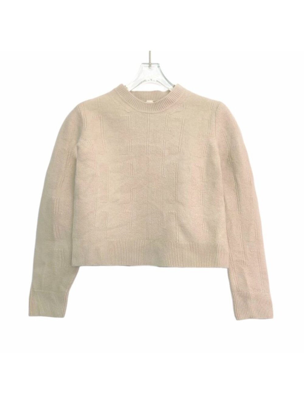 Hermès J40171 Light Brown H-Motif Embossed Jacquard Wool Cropped Knit Sweater